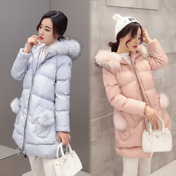 2015冬装新款韩版宽松加厚羽绒棉衣女装中长款棉衣配真毛领潮