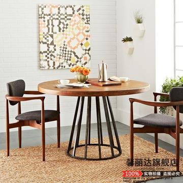 馨丽达美式复古铁艺实木餐桌小圆桌饭桌大圆桌欧式实木桌椅办公桌