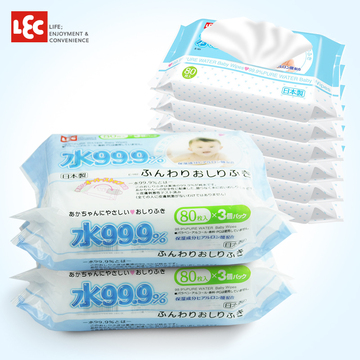 日本LEC 99.9%纯水柔薄款婴儿湿巾80抽6包 原装进口 宝宝用湿纸巾
