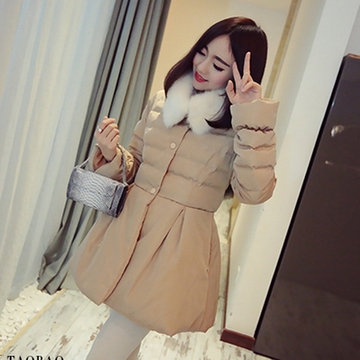 2015冬季新款韩国小姐蓬蓬修身保暖收腰棉服送毛领金马B066-6020