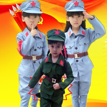 儿童舞蹈幼儿军装小红军演出服红卫兵表演服装抗战解放帽男女成人