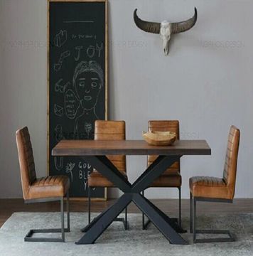 新款创意蝴蝶结铁艺餐桌 美式实木咖啡桌 复古做旧办公桌 会议桌