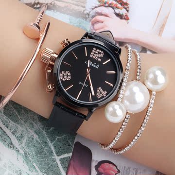 韩国新款时尚夜光手表女士正品防水石英表时装腕表真皮带女生手表