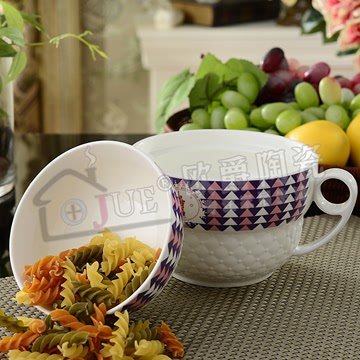 包邮陶瓷泡面杯碗套装带盖带把微波炉汤碗饭盒创意圆形餐具送勺盖