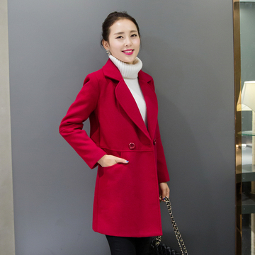 2015年秋冬新款韩版中长款修身大码宽松羊绒呢子女大衣