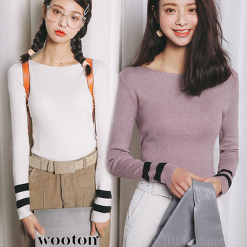 2016秋季新款女装套头针织衫女长袖修身一字领韩版百搭毛衣打底衫