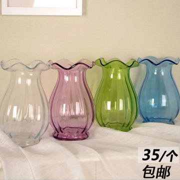 欧式风格透明玻璃荷叶边波浪口花瓶水培花瓶餐桌装饰花器特价包邮