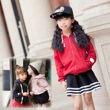 韩版女童外套连帽卫衣开衫儿童上衣夹克衫小中大童少女学生母女装