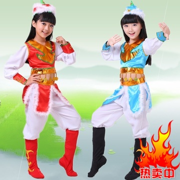 草原红色歌舞蹈服儿童蒙古族演出服幼儿舞台表演服装红蓝色舞鸿雁