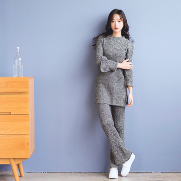 衣彡2016韩版女装重磅设计针织秋冬保暖毛衣+阔腿长裤 套装