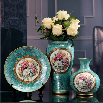 大号现代欧式复古陶瓷花瓶三件套摆件创意客厅家居装饰品花器花插
