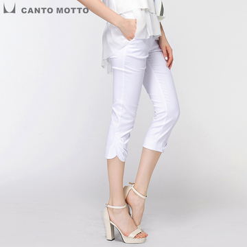商场同款CANTOMOTTO雾道2015年夏季新修身纯白色七分裤子女P31193
