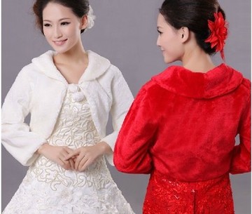 红色婚纱披肩冬季长袖结婚保暖小外套马甲新娘披肩旗袍礼服配件白