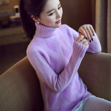 秋季新款2015韩版兔绒修身显瘦兔毛高领针织衫打底衫套头毛衣女冬