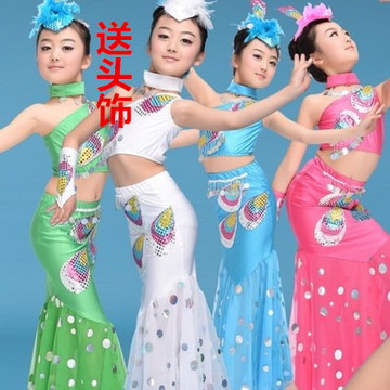 儿童演出服装小孩傣族孔雀舞蹈服幼儿民族表演服女童舞蹈演出台服