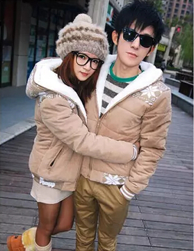 冬季新款青年韩版修身情侣装加绒棉衣加厚中长款棉服男女棉袄外套