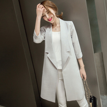 2015秋装新款薄外套韩版显瘦中长款百搭小西装七分袖女士外套女潮