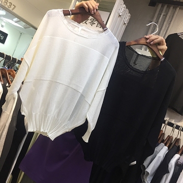 2016秋日韩单2day女装纯色宽松低圆领薄款蝙蝠袖套头毛衣针织衫女