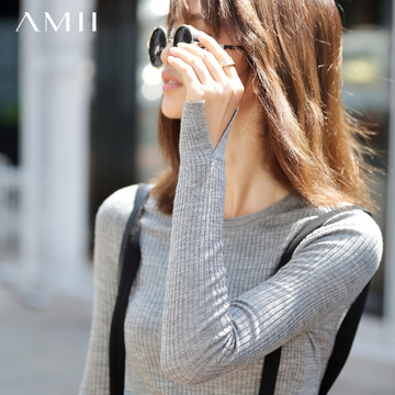 Amii毛衣女秋冬装圆领修身女士套头弹力薄款针织衫韩版内搭打底衫