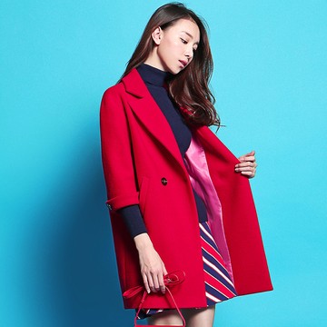 曼·贝2015秋冬装新品毛呢外套韩版中长款呢子大衣妮子七分袖女装