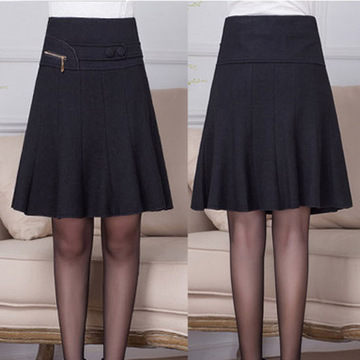 2015年新款韩版过膝大码女装纯色半截裙毛呢中长款短裙半身裙秋冬