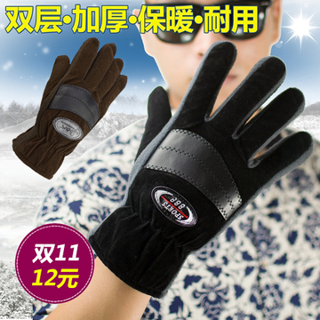 男女冬天双层加绒保暖手套男女运动锻炼骑车抓绒滑雪防风手套批发