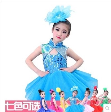 六一儿童合唱演出服装女童公主纱裙幼儿现代亮片小学生表演舞蹈服