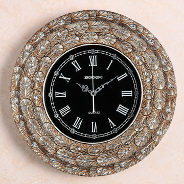 欧式钟表高档复古孔雀挂钟时尚客厅时钟创意艺术镶钻壁钟静音挂表