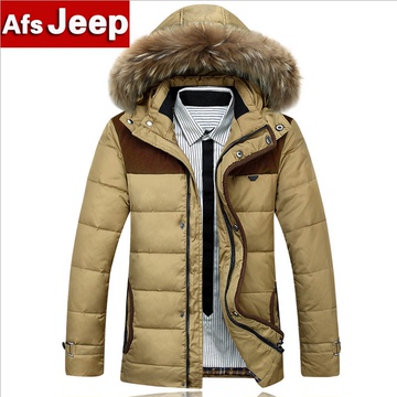 Afs Jeep/战地吉普男款羽绒服带毛领保暖防风休闲经典短款男外套
