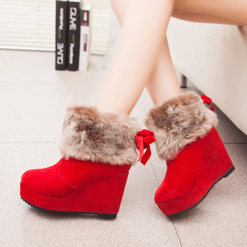 坡跟女鞋潮厚底短靴2015冬季新款高跟棉靴短筒雪地靴加绒保暖女靴