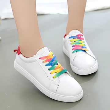 夏季韩版真皮透气小白鞋女平底系带运动鞋学生白色板鞋休闲单鞋女