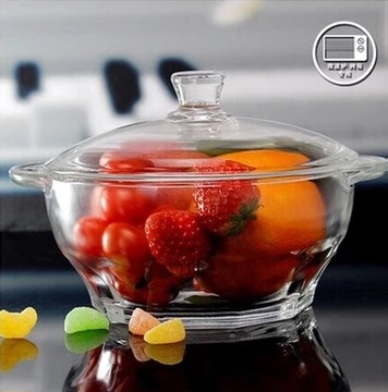 青苹果玻璃碗时尚透明钢化玻璃 碗带盖汤碗 水晶煲汤碗 可微波