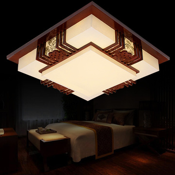 现代中式吸顶灯 led客厅灯大气长方形卧室灯简约实木仿羊皮灯具