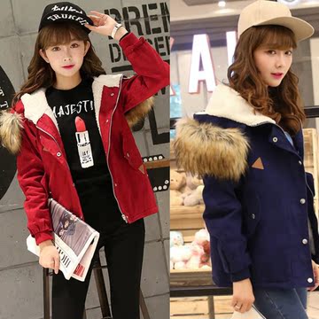 2015冬季新款韩版女装羊羔毛棉衣外套女短款学生工装棉服女毛领潮