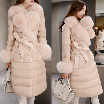 2015新款韩版女装冬装羽绒服女修身毛领羽绒衣收腰中长款加厚外套