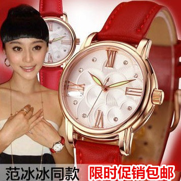 包邮时尚流行水钻夜光女式皮革腕表装饰休闲时装个性同款白色手表