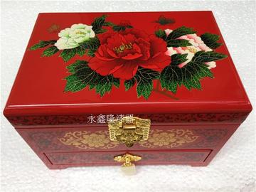 批发平遥漆器首饰箱   三朵牡丹款    结婚礼物    木质珠宝盒