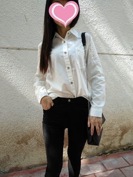 2016秋新款韩版长袖镂空拼接白色衬衫修身时尚单排扣OL上衣女