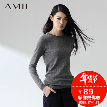 AMII及简2015秋冬新品圆领羊毛衫艾米女装修身套头毛衣针织打底衫