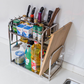 304不锈钢厨房置物架2层厨具刀架调料架整理架厨房用品调料盒