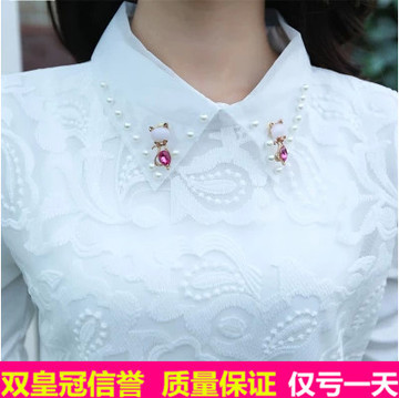 2015韩版秋装新款蕾丝大码长袖T恤女装打底衫女款娃娃领修身上衣