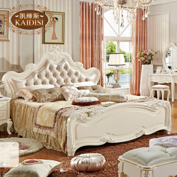 新古典实木双人床欧式豪华1.8米橡木婚床卧室金银箔公主床储物床