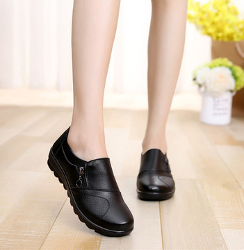 黑色工作鞋女单平底单鞋舒适女士平跟防滑上班鞋皮鞋肯德基工作鞋