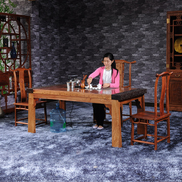 景典红木花梨木家具 刺猬紫檀木汉宫茶桌椅组合 实木中式茶台