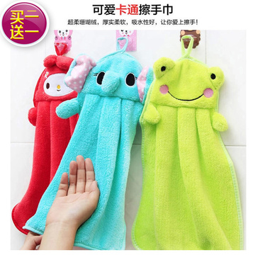 可爱儿童擦手巾珊瑚绒卡通韩版动物毛巾幼儿园挂式手帕 买二送一