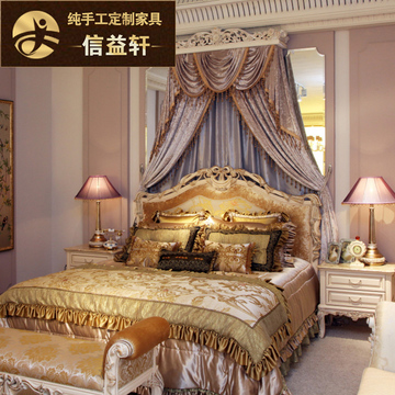 信益轩 1.8米法式绒布床 欧式双人床实木布艺时尚雕花大软床