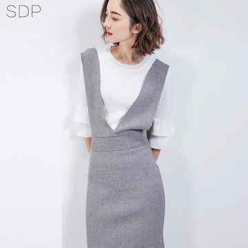 2016秋季装韩版新款时尚质感细腻包臀背带连衣裙女装2件套气质