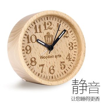 原木静音闹钟实木台钟桌钟可爱时钟进口榉木橡胶木商务礼品