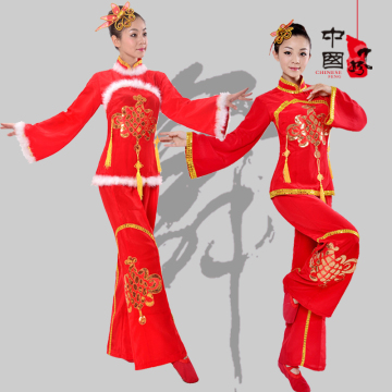 舞台演出服新款冬秧歌舞民族舞表演腰鼓舞扇子舞服装中国结开门红
