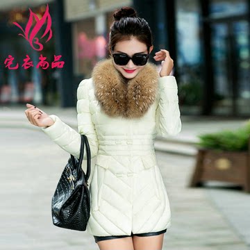 2015新款棉衣女中长款韩版大毛领羽绒棉服冬季女装修身加厚外套
